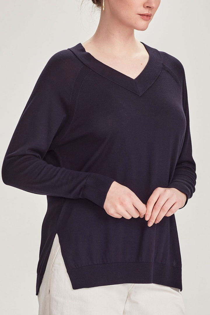 Madison V Neck Sweater (French Navy)