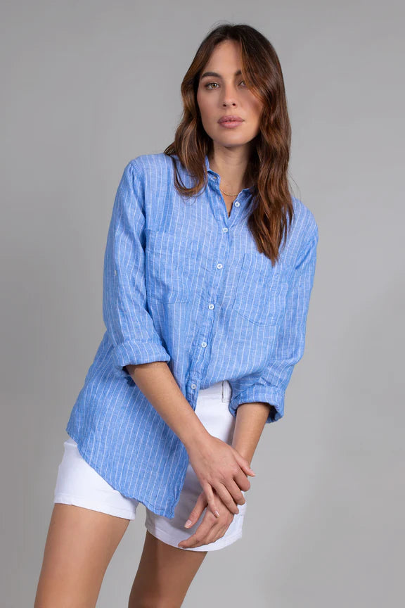 The Boyfriend Shirt (Blue Chambray Pin Stripe)