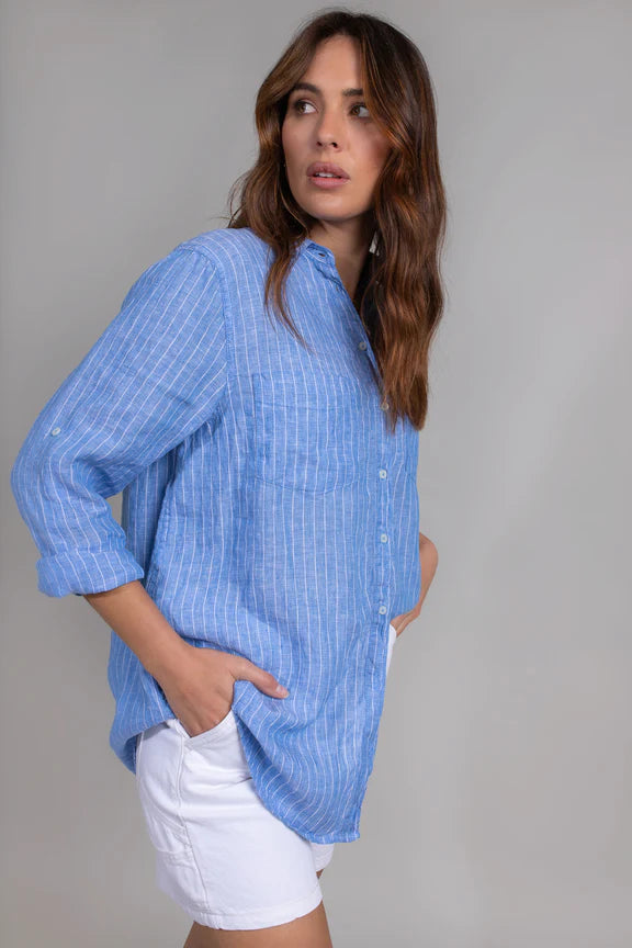 The Boyfriend Shirt (Blue Chambray Pin Stripe)
