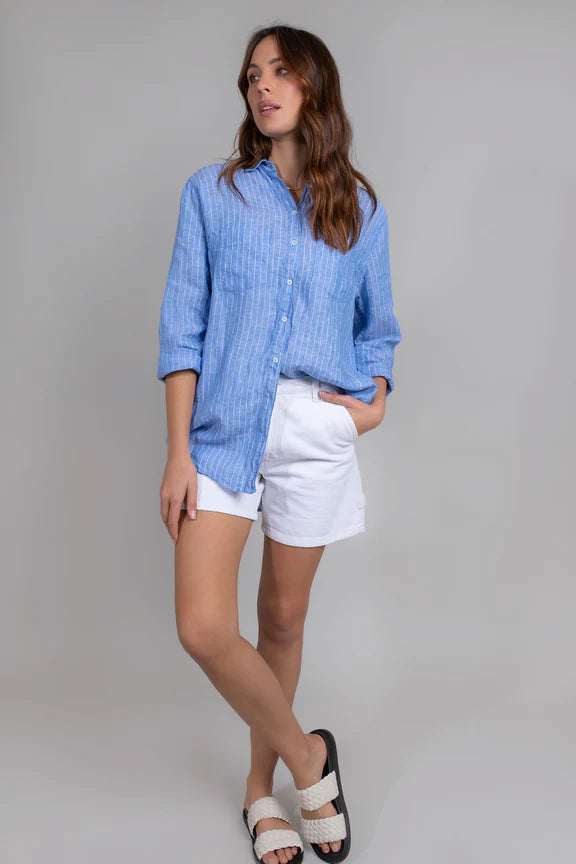 The Boyfriend Shirt (Blue Chambray Pin Stripe)