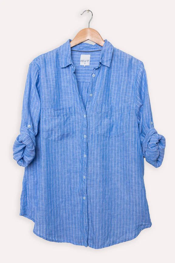The Boyfriend Shirt (Blue Chambray Pin Stripe)
